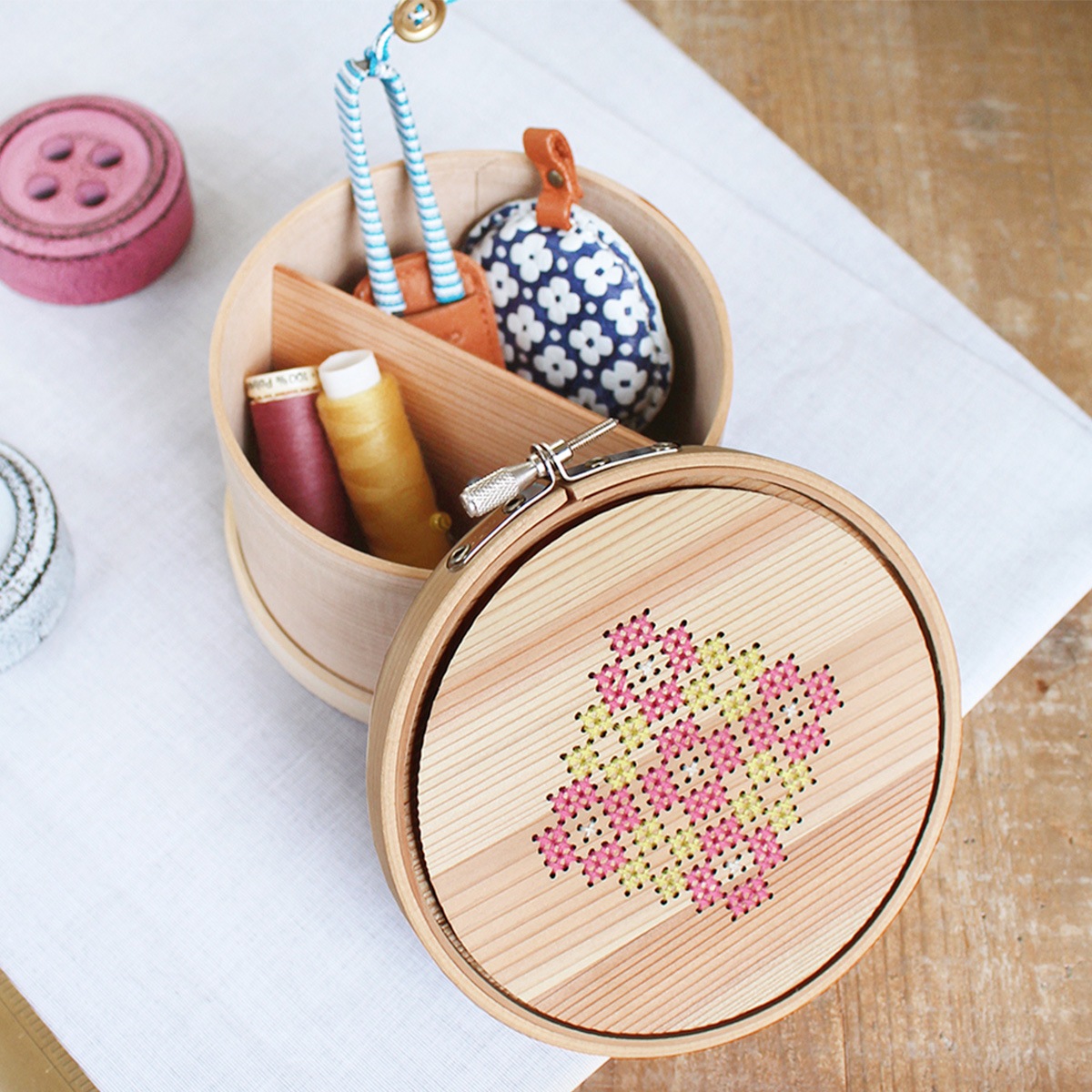 Cohana 曲げわっぱの道具箱 刺しゅう枠 刺繍枠 12cm 日本製 Made in