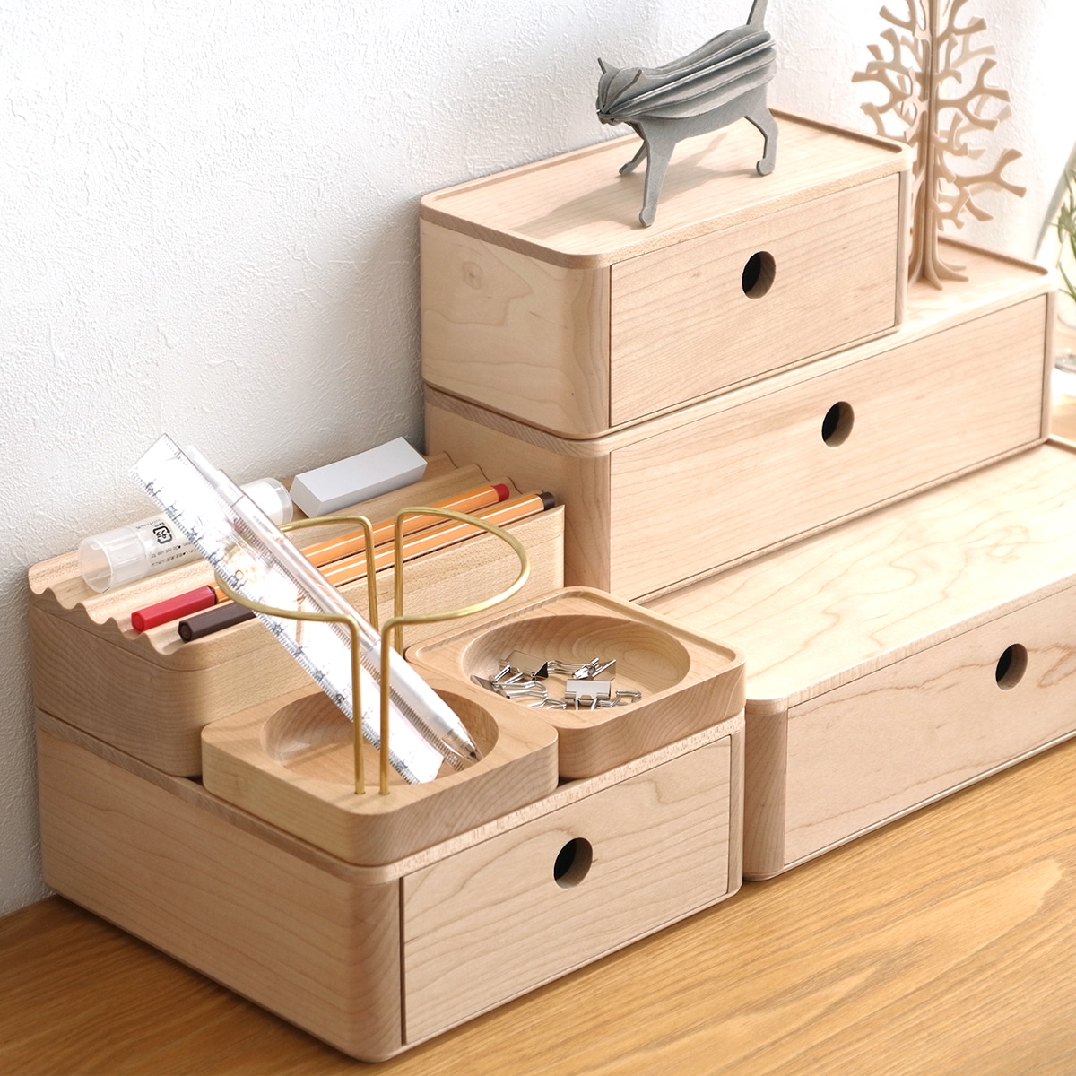 スタッキング トレー 1S 90×90mm 小物入れ 木製 卓上収納 トレイ