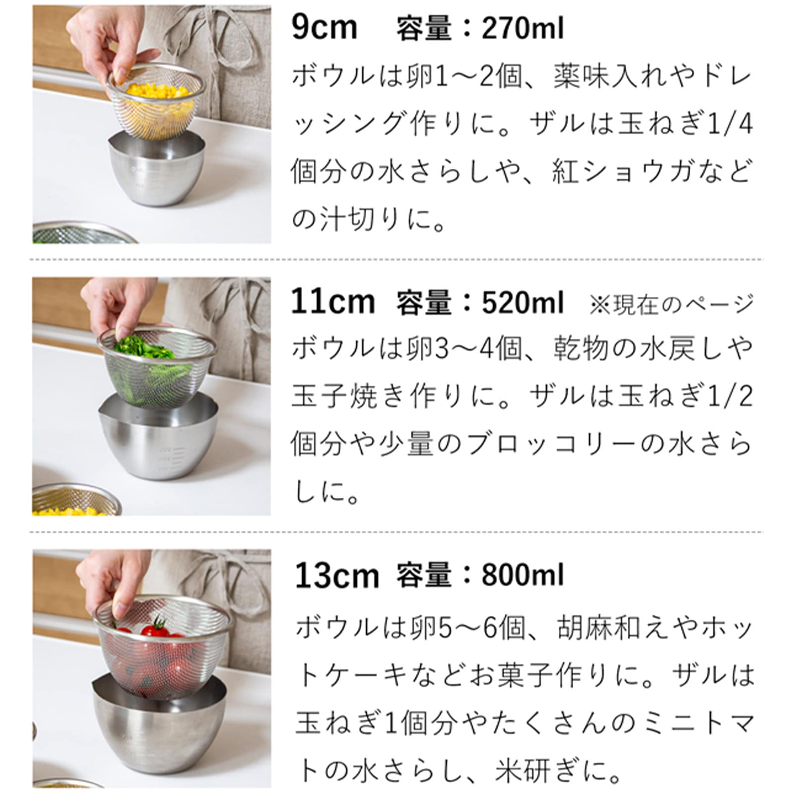 家事問屋 下ごしらえボウル 下ごしらえザルセット 11 ステンレス 11cm