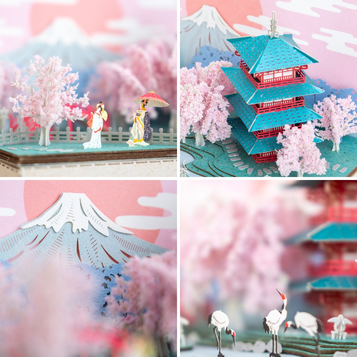 ペーパークラフトキット 日本の四季 春の桜と富士山 ミニチュアキット