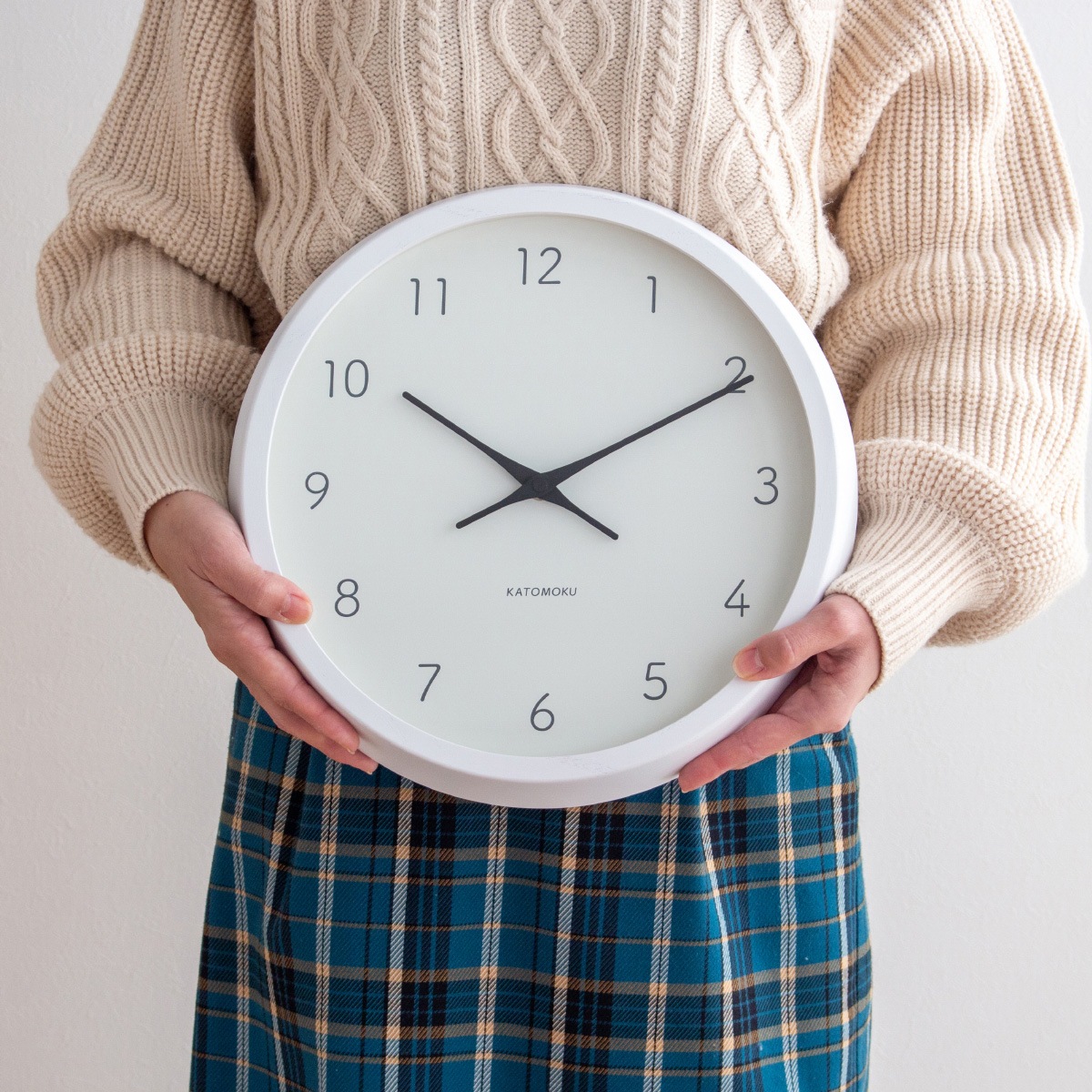 掛け時計 電波時計 木製 加藤木工 muku round wall clock 7 ホワイト