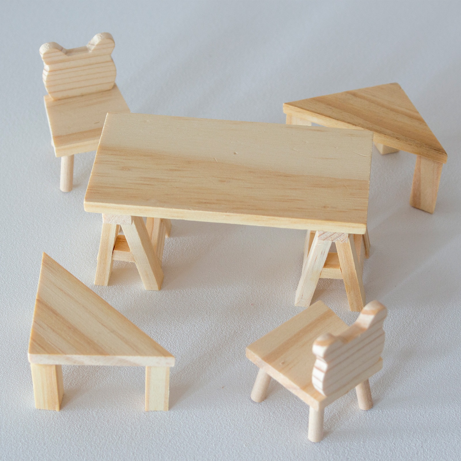 ミニチュア 木の家具セット テーブル＋椅子 1/18 家具 木製 ミニチュア