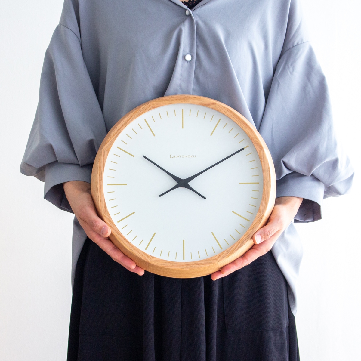 掛け時計 電波時計 木製 加藤木工 muku round wall clock 18 オーク