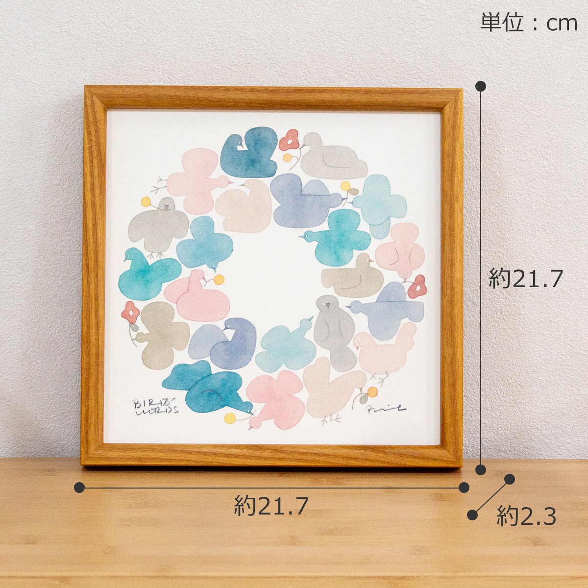 バーズワーズ ポスター フレーム付き 20 birds wreath バーズリース