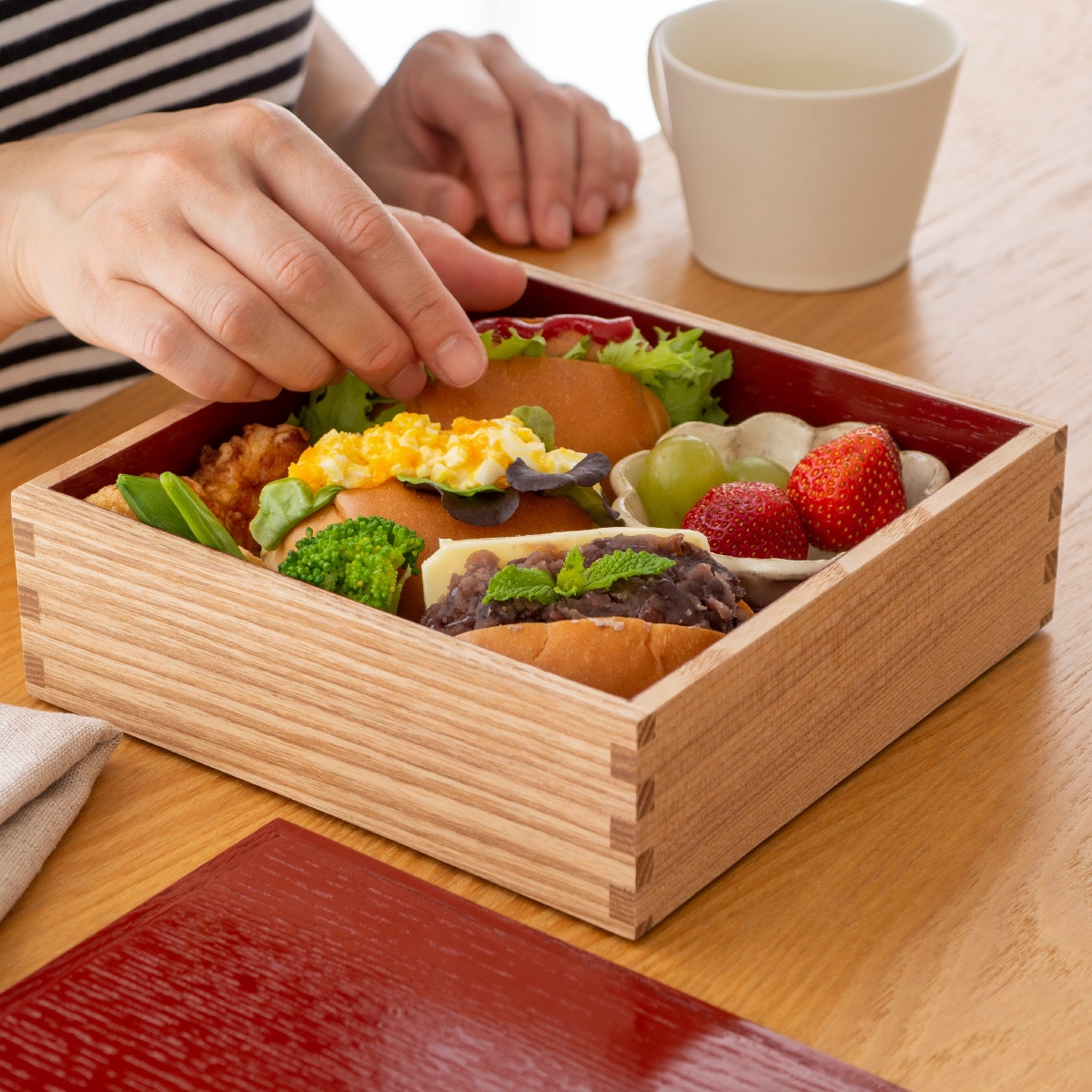 松屋漆器店 重箱 白木塗タモ6.0 三段 6寸 内朱 白木 約18×18cm 木製