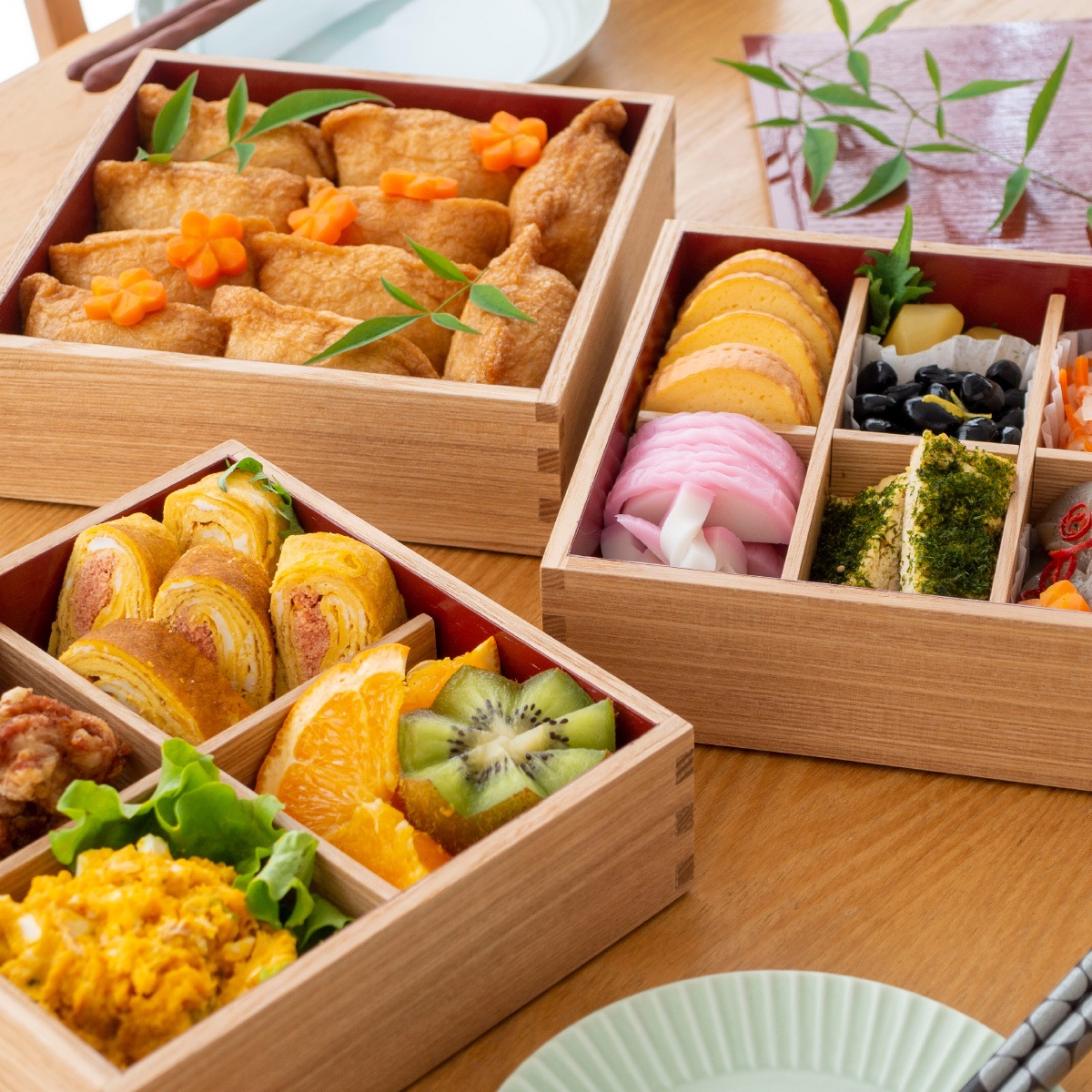 松屋漆器店 重箱 白木塗タモ6.0 三段 6寸 内朱 白木 約18×18cm 木製