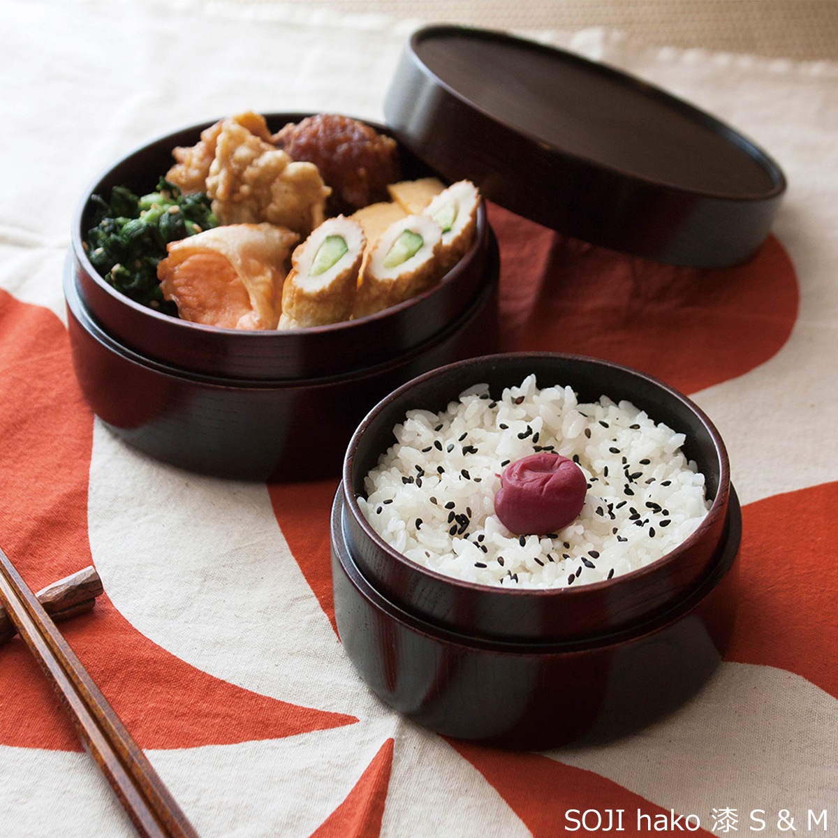 畑漆器店 SOJI hako 漆 M 13.5cm col. 山中漆器 弁当箱 430ml 木製