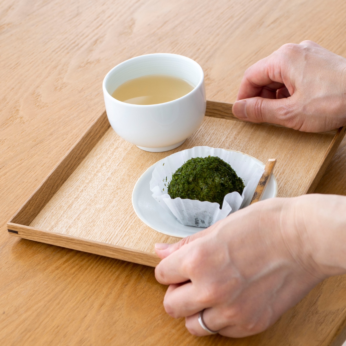 松屋漆器店 白木塗タモ 6.5角盆 正角 約19.7×19.7 ナチュラル お盆