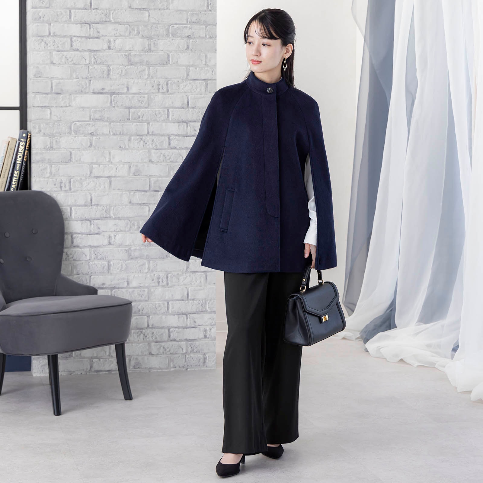 スタンドカラーケープコート|レディースオフィスカジュアル通販BOW