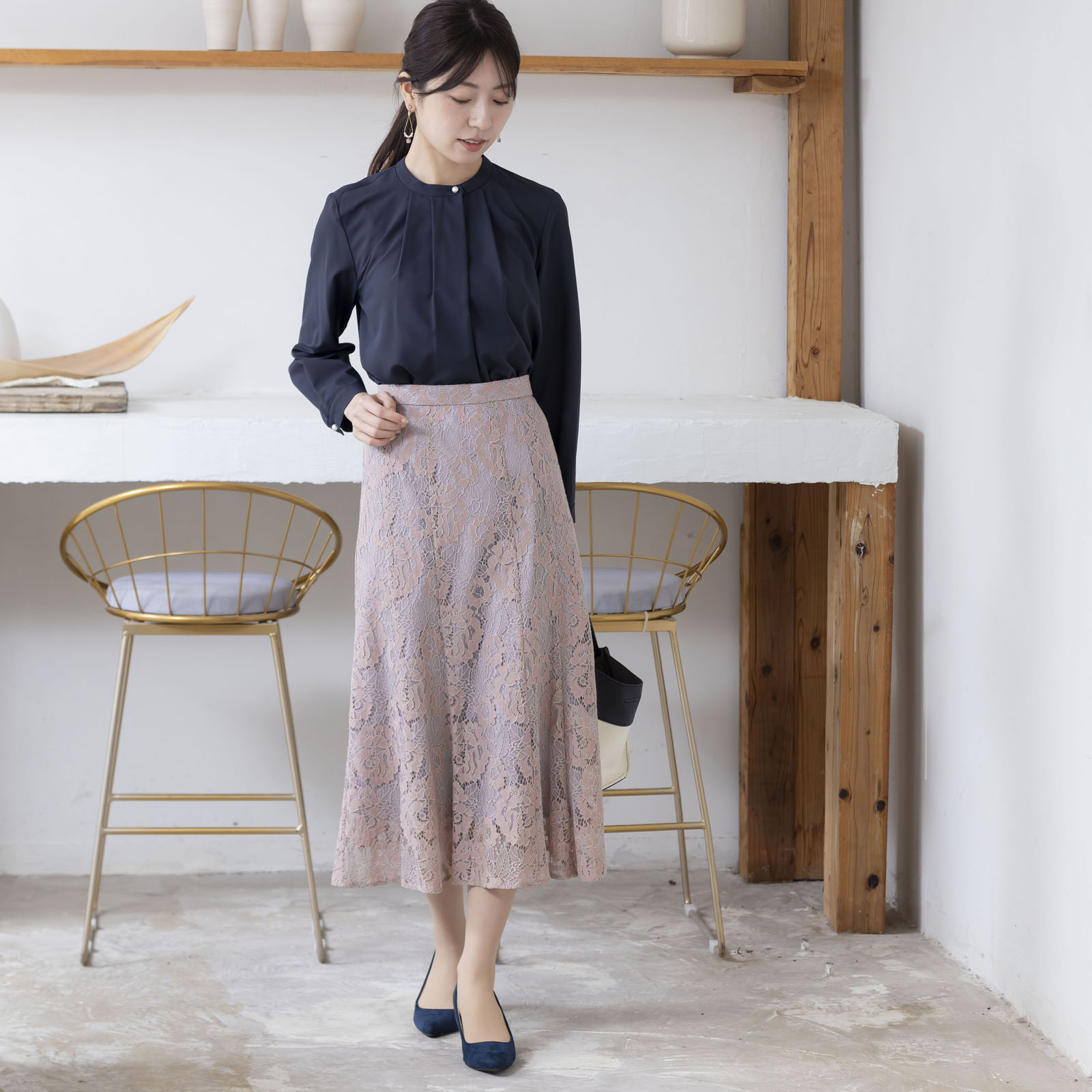 De bon coer オリーブ色 フレアスカート ミモレ丈 De bon coer オリーブ色 フレアスカート ミモレ丈 De bon coer