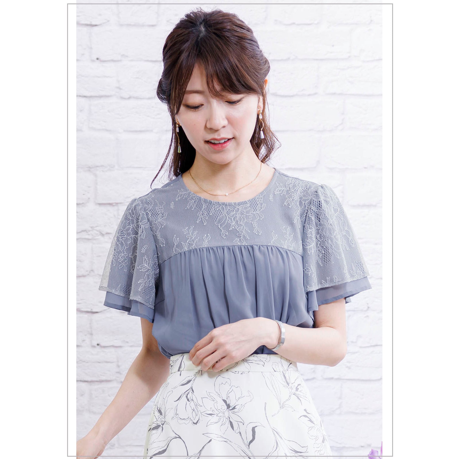 美◎ Rene レース リボン 装飾 フレアスリーブブラウス　日本製 N1162 美◎ Rene レース リボン 装飾 フレアスリーブブラウス 日本製