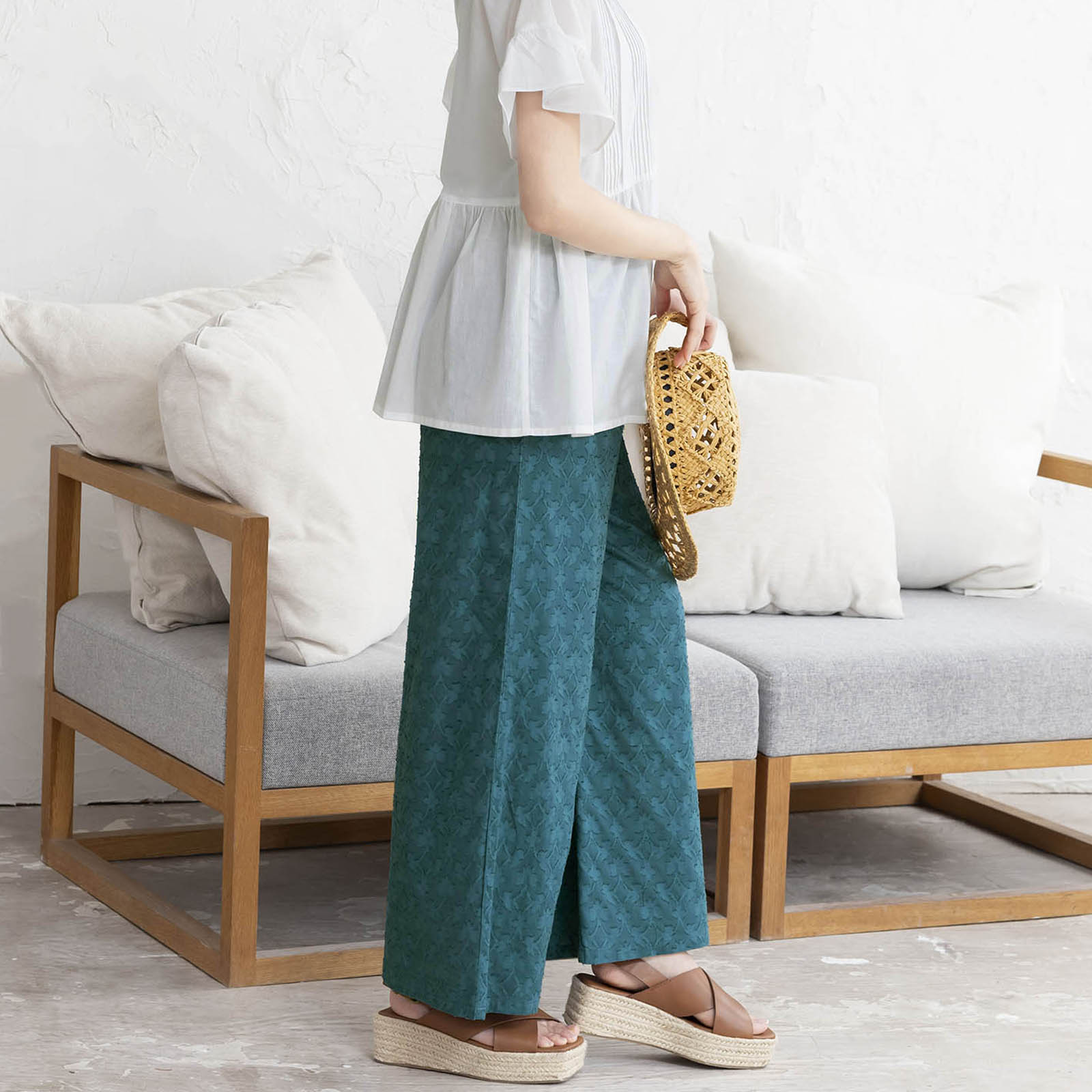 カットジャガードリラックスパンツ|レディースオフィスカジュアル通販BOW