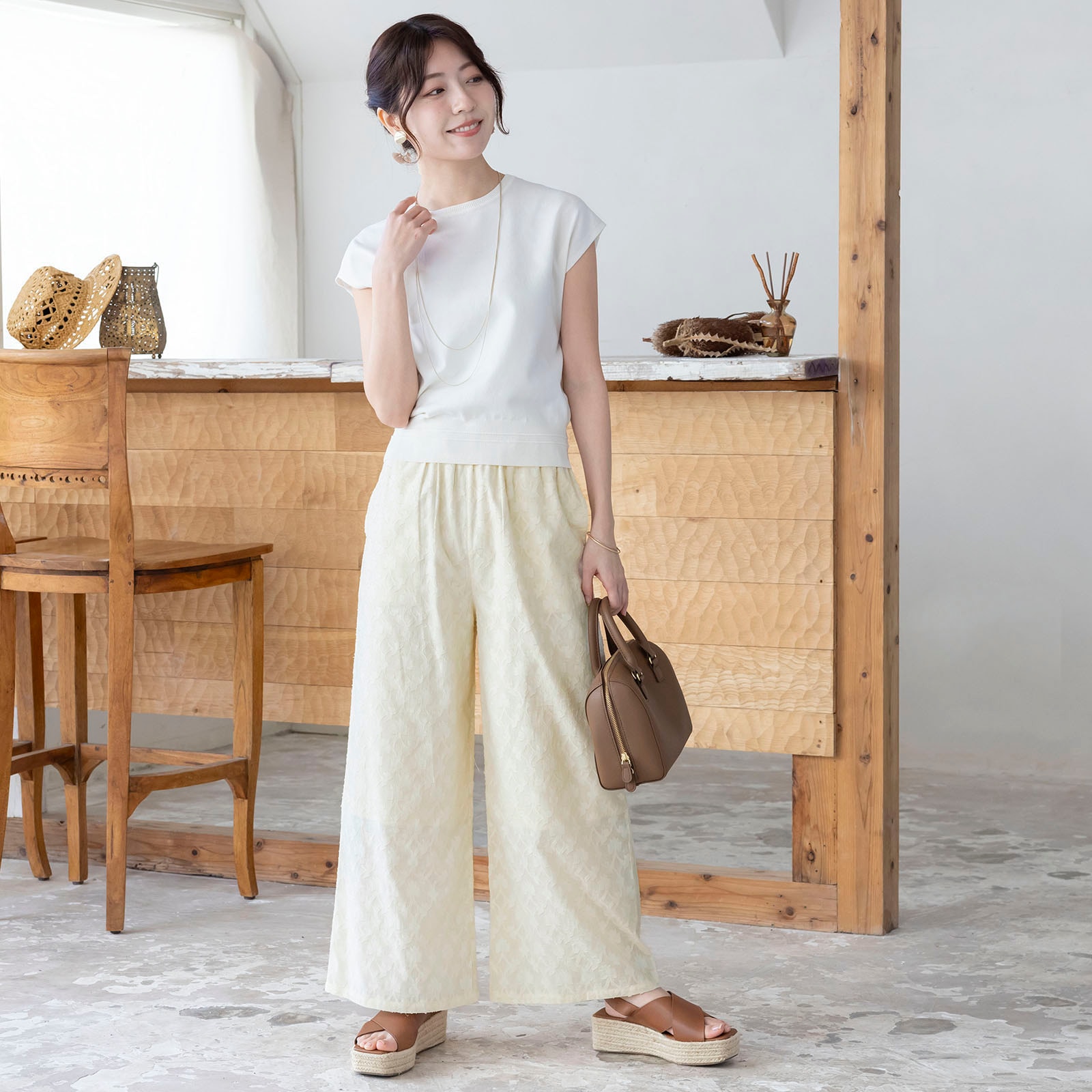 カットジャガードリラックスパンツ|レディースオフィスカジュアル通販BOW