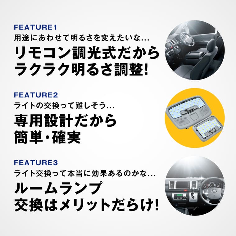 200系 ハイエース 新型対応 LED ルームランプ【公式通販】fcl