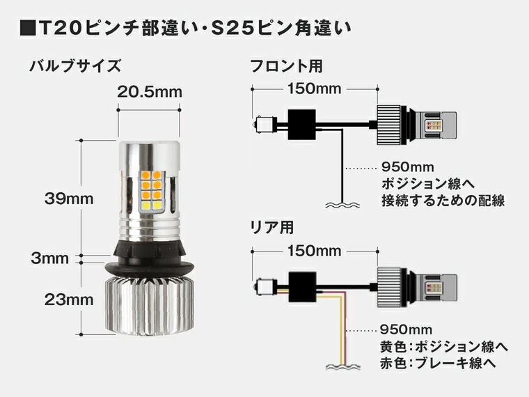 ウインカーポジション T20 S25 抵抗内蔵 LED ウィンカーバルブ【公式