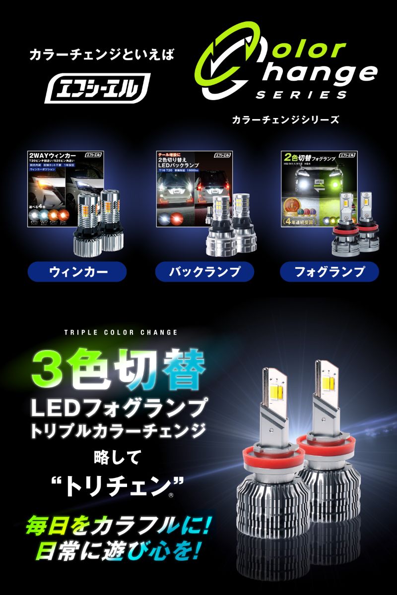 LEDフォグランプ H8/H11/H16 HB4 PSX26W 3色切り替え イエロー