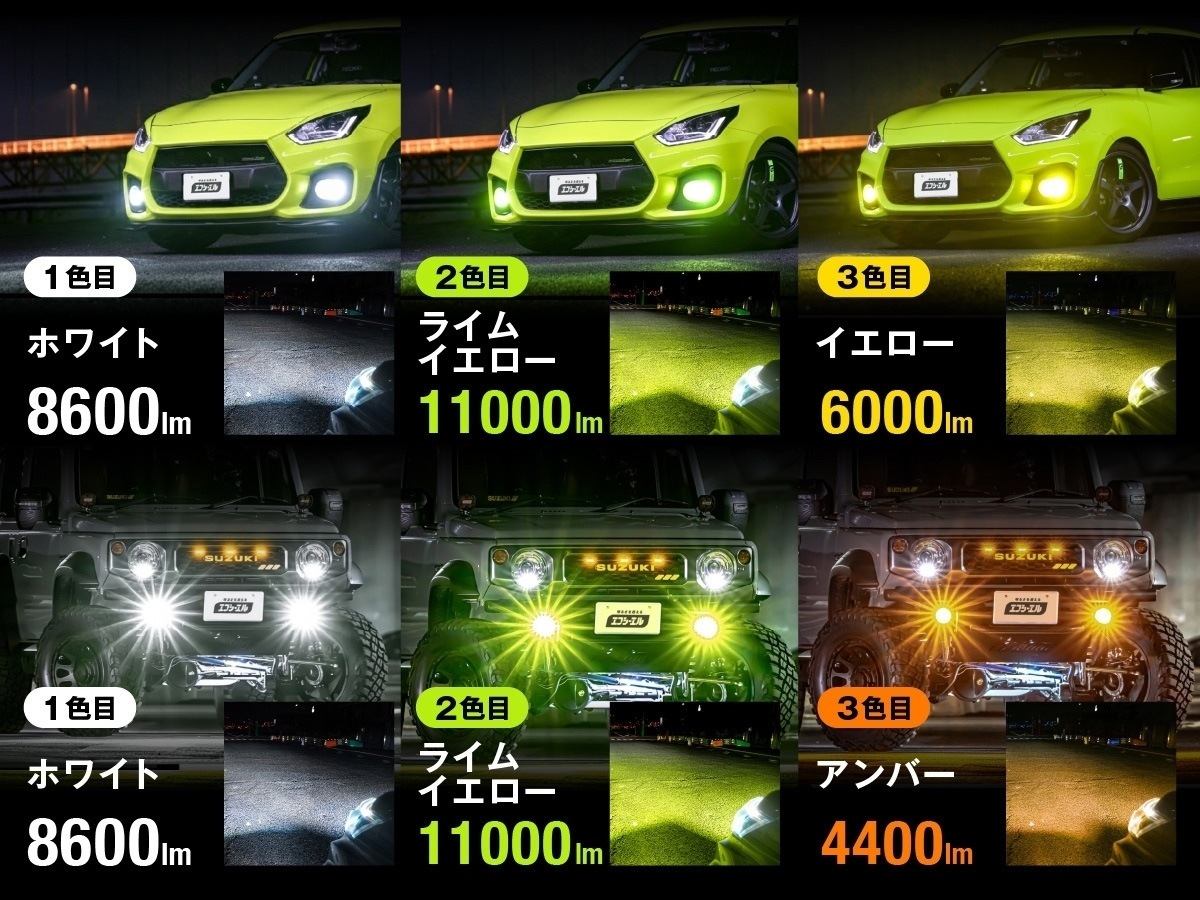 3色切替LED レンズユニット カラーチェンジLEDバルブ フォグランプ