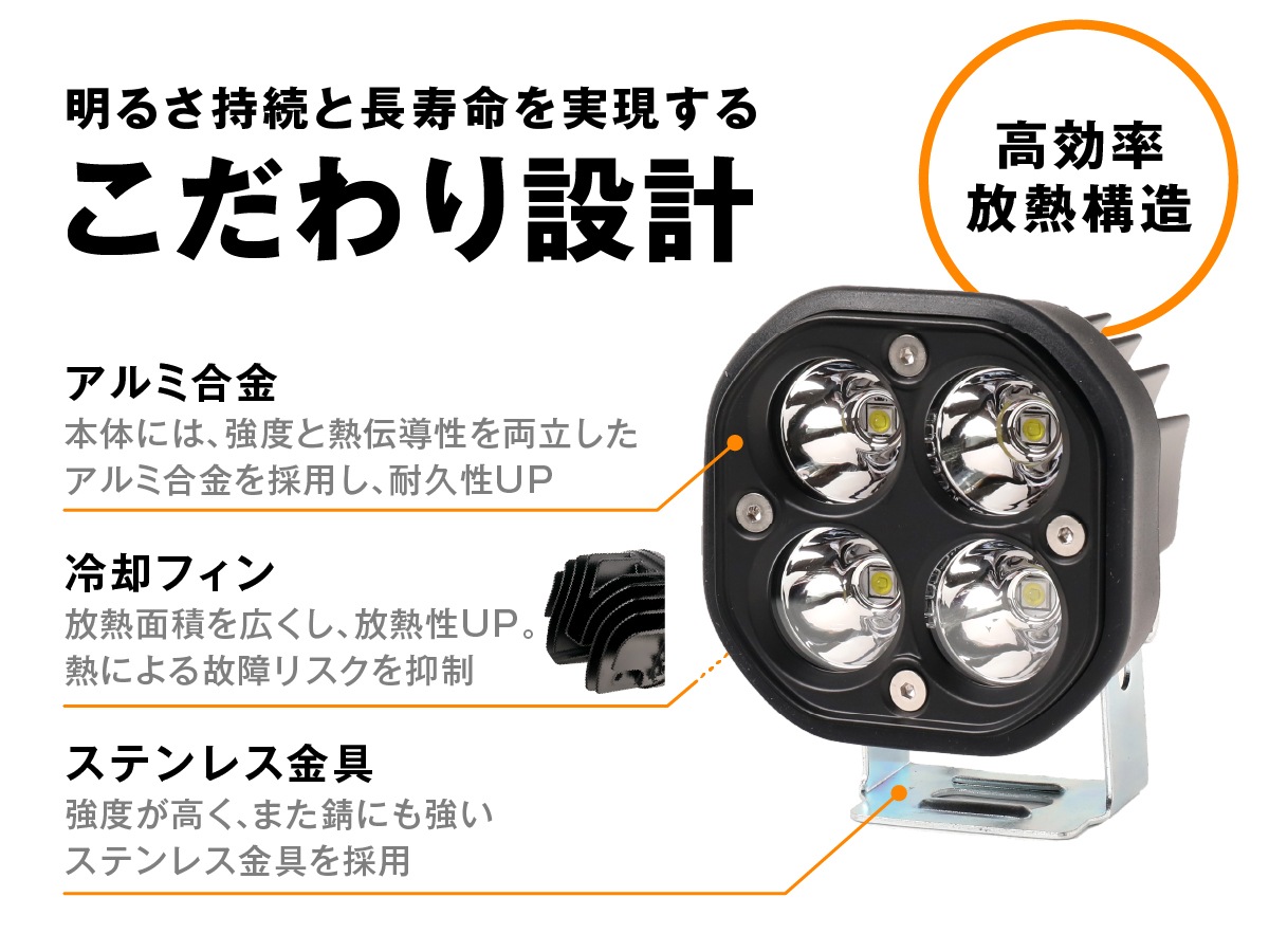 LEDワークライト単品 作業灯 投光器 サーチライト 補助灯 イエロー