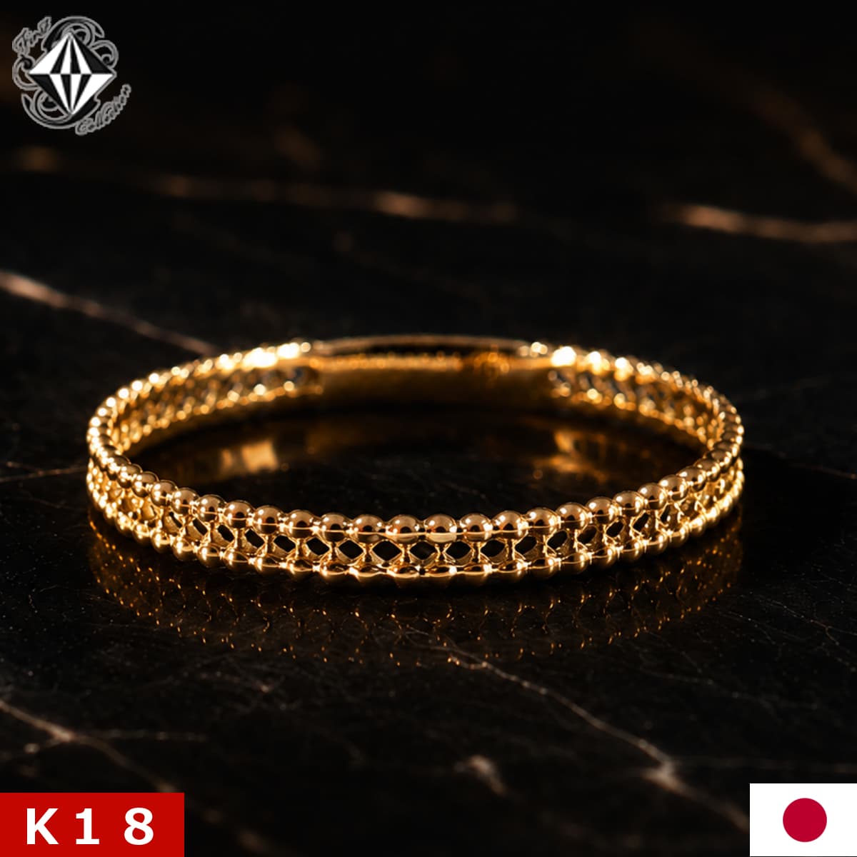 リング レディース 18金 2連 ミルリング Double mill ring 粒 重ね付け風 デザイン 指輪 K18 ピンク ホワイト ゴールド YG PG WG