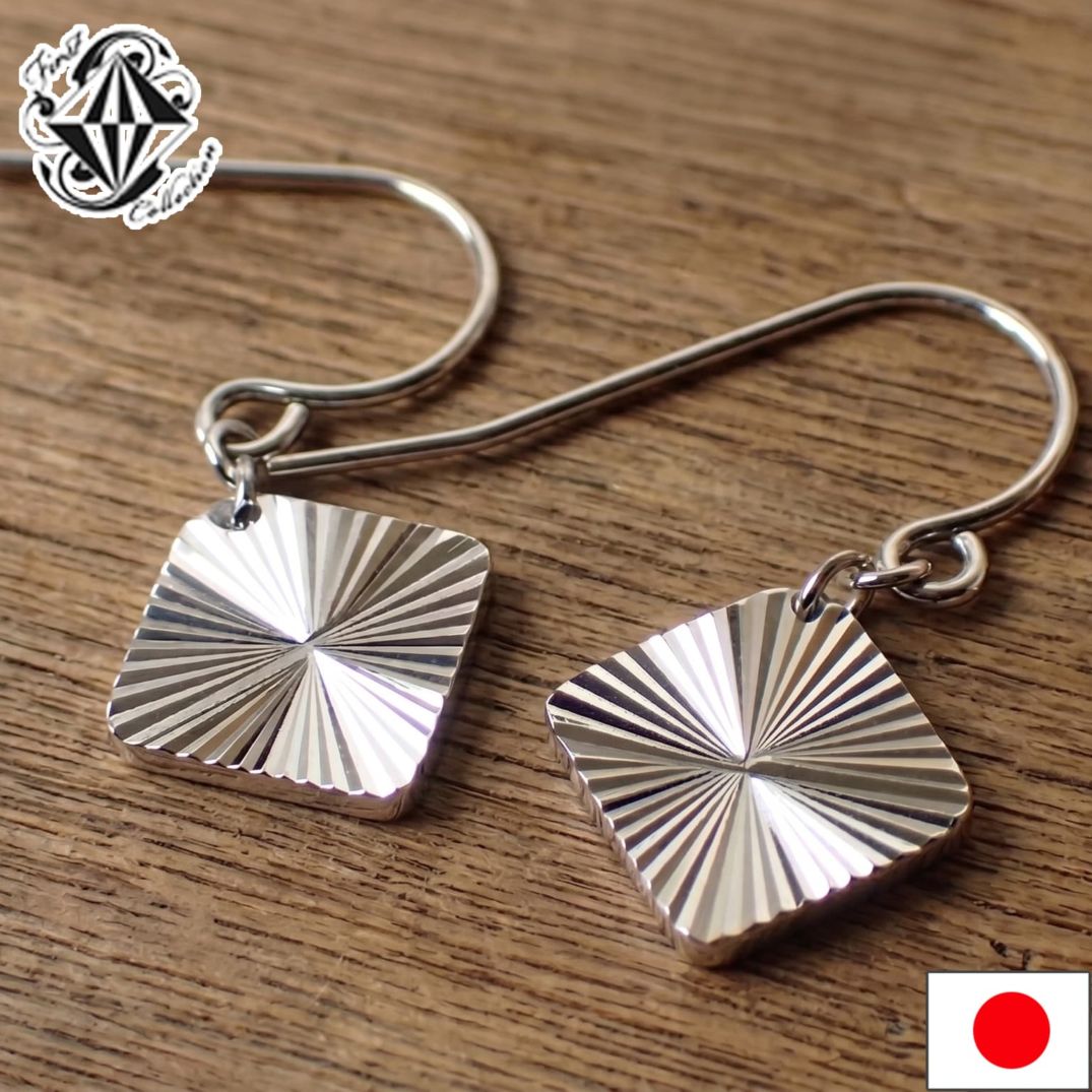 ピアス 純銀 SILVER1000 ダイヤモンドミラーカット キラキラ 揺れる ひし形 スクエアピアス フック式 シルバーアクセサリー レディース ジプシー 高見え 大人 上品 ご褒美 プレゼント 誕生日 母の日 結婚式 ギフト 日本製 工房直販 ラッピング付 SV1000