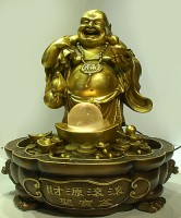 財運噴水龍珠弥勒様銅製(天然水晶玉付 布袋様)|布袋様(弥勒様)|神像(財神)/仏像/彫刻