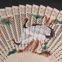 【開運】高級白木扇子（鶴）iw101205a24|白檀扇子|中国工芸/音楽/雑貨