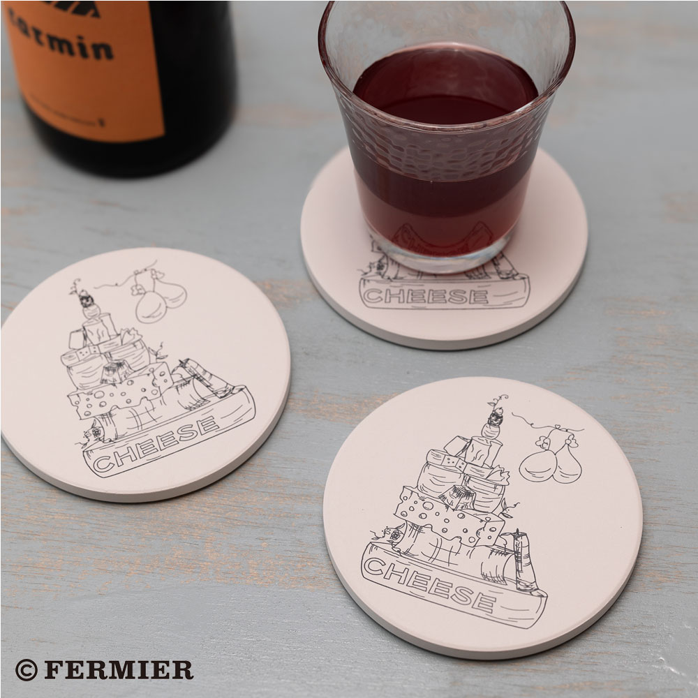 フェルミエオリジナル　白雲石入り吸水コースター（チーズイラストVer  １組１枚）<br>【メンバーズ割引対象外商品】