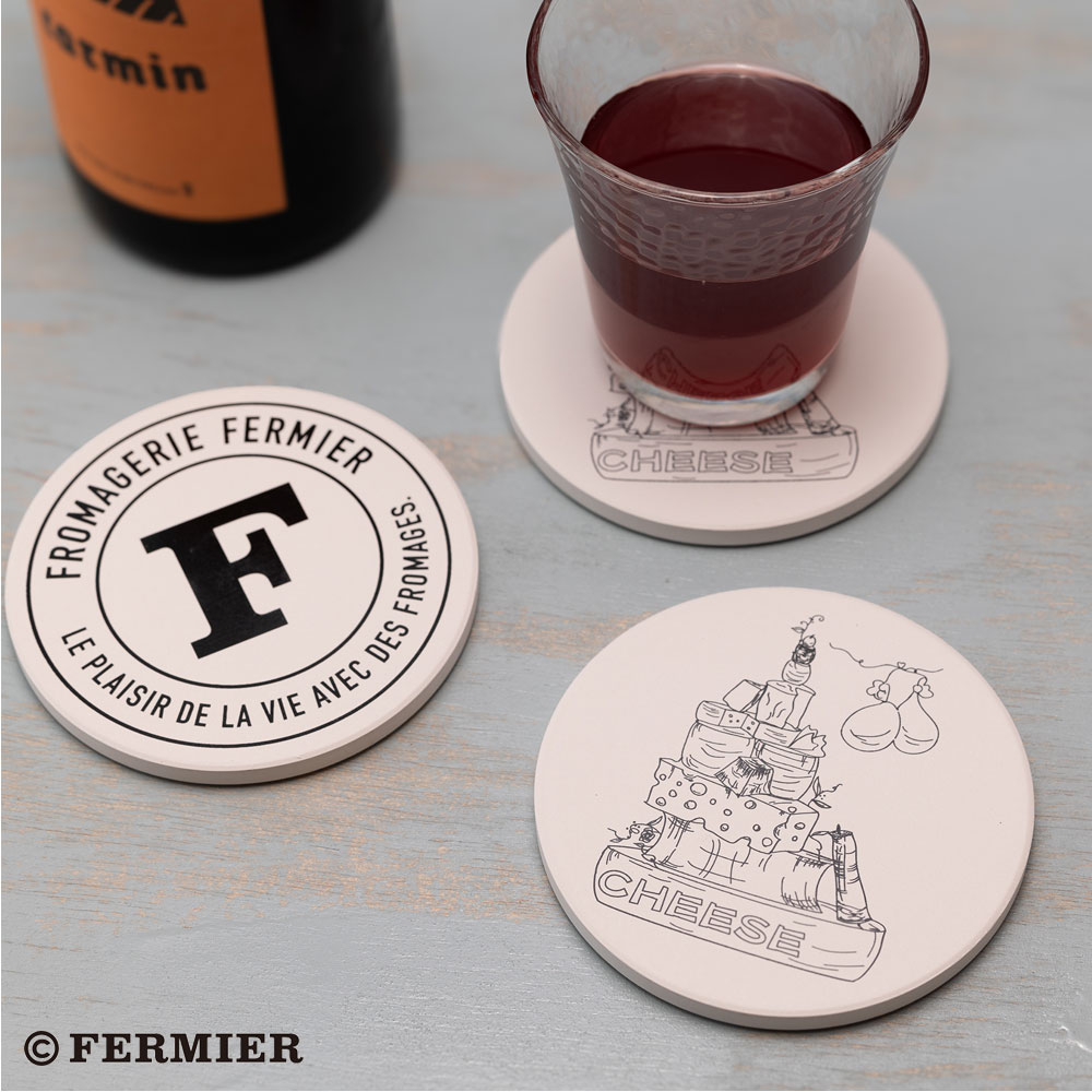 フェルミエオリジナル 白雲石入り吸水コースター（ロゴ＆チーズ