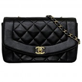 シャネル ダイアナ チェーン ショルダーバッグ ブラック ゴールド マトラッセ 美品 レザー ラムスキン 中古 3番台 CHANEL シングル 22cm フラップ ヴィンテージ ターンロック ココマー