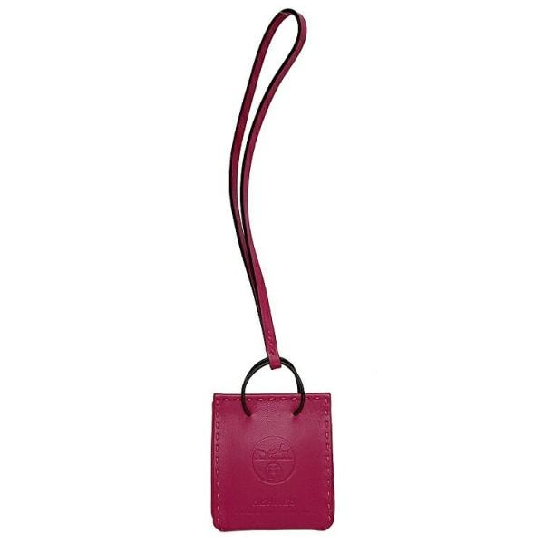 HERMES ピンク レザー サックオランジュチャームローズメキシコ