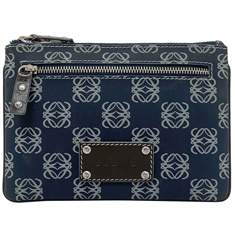 LOEWE ロエベ 　アナグラム 　ポーチ 　コスメポーチ レザー 　ブルー ロエベ ポーチ ネイビー ブルー アナグラム 290505 小物入れ PVC