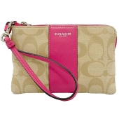 コーチ ミニ ポーチ ベージュ ピンク シグネチャー 小物入れ キャンバス レザー 中古 COACH アクセサリーポーチ ファスナー 定番 人気 女性 レディース コンパクト ミニ シンプル 総柄 ロ