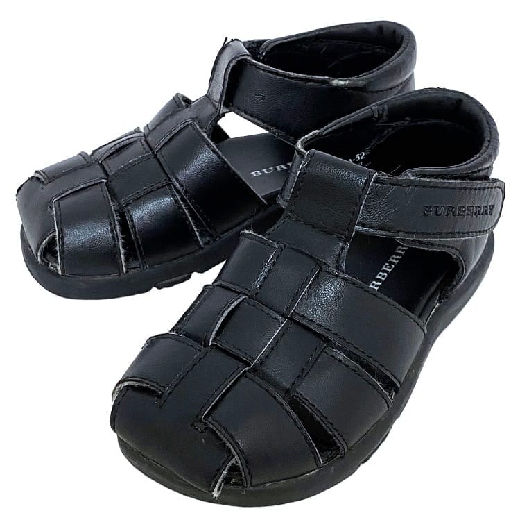 バーバリー キッズ サンダル ブラック 16.0cm 子供用 レザー 中古 
