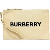 バーバリー クラッチバッグ クリーム ベージュ ゴールド 99350113489 未使用 美品 キャンバス レザー GP Sランク BURBERRY ファスナー ストラップ 軽い 布地 ロゴ プリント