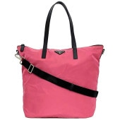 プラダ 2way バッグ ピンク ブラック テスート BR4696 美品 軽い ナイロン レザー 中古 PRADA ファスナー 肩掛け トートバッグ 三角 ロゴ プレート 定番 人気 女性 レディース