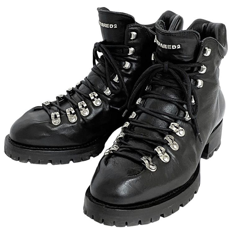 Y*い様 DSQUARED2 ブラックレザーブーツ ディースクエアード ショートブーツ ブラック 82 AB407 メンズ