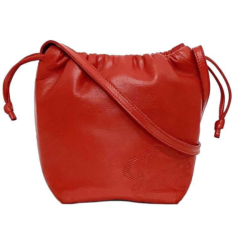 篤子様 VINTAGE LOEWE アナグラム 巾着 ショルダーバッグ 希少色 LOEWE<BR>ロエベ アナグラム レザー 巾着ショルダーバッグ