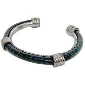 エルメス バングル シルバー グリーン ブレスレット メタル クロコダイル 中古 HERMES ヴィンテージ アクセサリー 腕輪 アクセ カジュアル ワイルド シルバーアクセ メンズ 男性 お洒落 ア