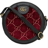 グッチ ショルダーバッグ f-21278 レッド ブラック マーモント 574978 美品 ラウンド GG ベルベット レザー 中古 GUCCI ファスナー 丸型 ロゴ 赤 黒 ラウンド ファスナー 
