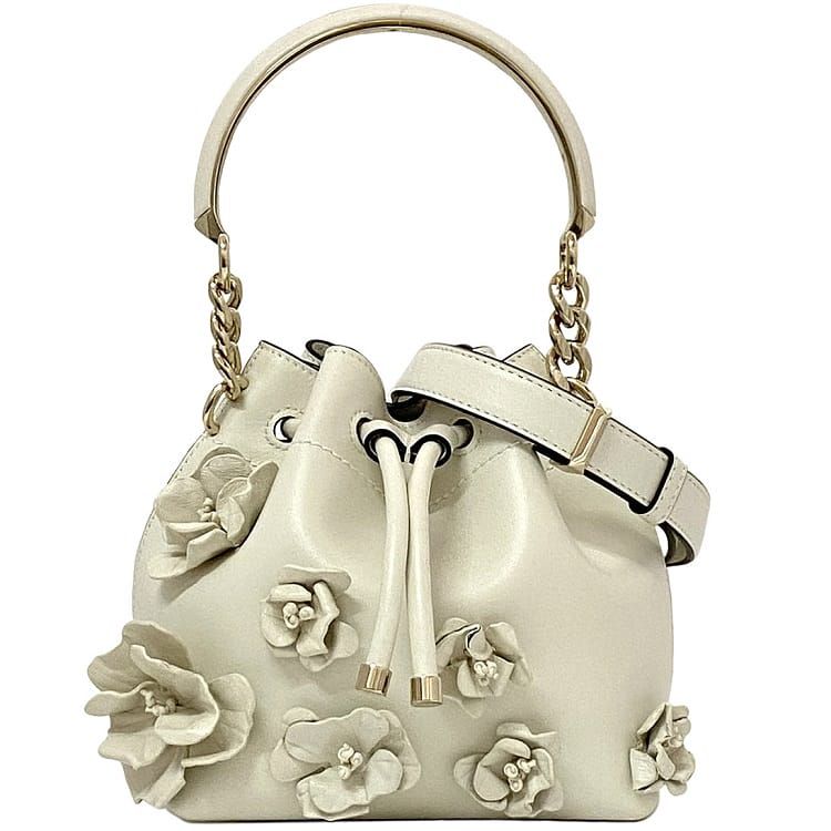 JIMMY CHOO] ボンボン メタルハンドル付ベルベットバッグ