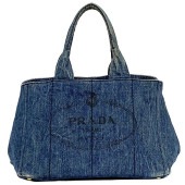 プラダ トートバッグ カナパ トート ec-21823 ネイビーブルー AVIO B1877B 大容量 デニム キャンバス 中古 197 B PRADA 自立 ロゴ ヴィンテージ 定番 人気 女性 レ