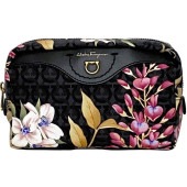 サルヴァトーレ フェラガモ ポーチ ec-21847 ブラック ピンク マルチカラー フラワー ガンチーニ AU-22 0243 美品 小物入れ ナイロン レザー 中古 Salvatore Ferra