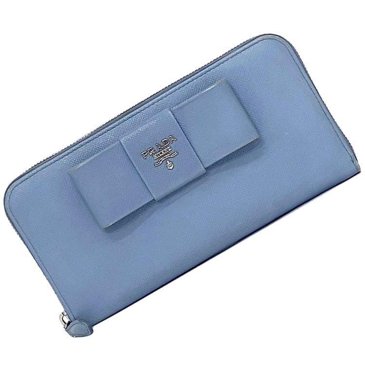PRADA SAFFIANO (青) 長財布リボンプラダ