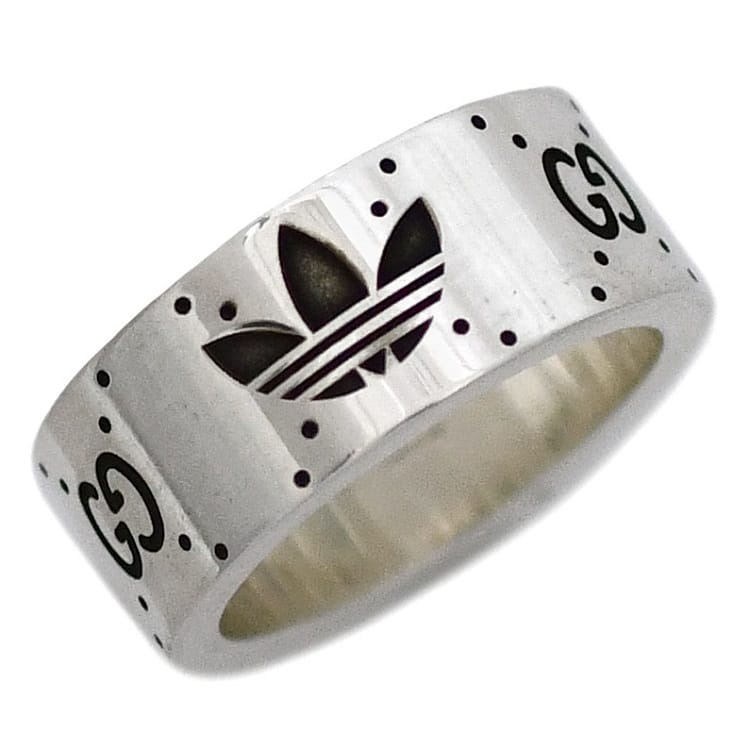 グッチ アディダス リング シルバー 702766 J8400 0728 指輪 JP18号 コラボ Ag 925 中古 1561 FI GUCCI  GG アクセサリー ロゴ ジュエリー 幅広 大きいサイズ 人気 定番 お洒落 グッチ アディダス リング f-22225 シルバー 702766 J8400 0728 指輪