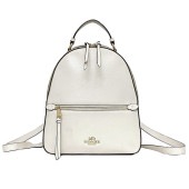 コーチ リュック f-22294 ホワイト ベージュ シグネチャー 7662 美品 レザー PVC 中古 COACH バックパック ミニ リュックサック シンプル ファスナー ロゴ ワンポイント レデ