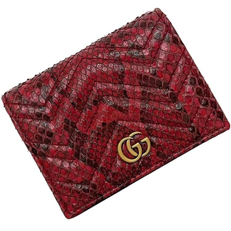 グッチ 二つ折り 財布 f-22475 レッド GGマーモント 466492 美品 パイソン レザー 中古 0416 GUCCI ホック 赤 コンパクト GG ロゴ キルティング 蛇革 ミニ マーモント レディース メンズ 定番 人気 エキゾチックレザー ウォレット ブランド 本物 鑑定済み グッチ 二つ折り 財布 f-22475 レッド GGマーモント 466492 美品