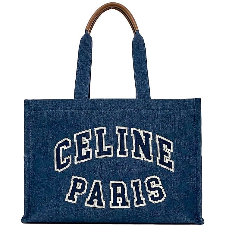 【中古】ＣＥＬＩＮＥ　パリマカダム　デニム　トートバッグ　レザー CELINE パリマカダム ハンドバッグ デニム レザー ネイビー
