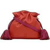 ロエベ ショルダーバッグ フラメンコ20 ec-22753 レッド ピンク フラメンコ 美品 ナッパ レザー 中古 031112 LOEWE タッセル 巾着 クロスボディ 肩掛け 2way バッグ ヴ