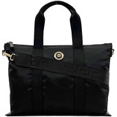 ヴェルサーチ ２way トートバッグ ec-22924 ブラック メデューサ 1013787 1A02155 未使用 美品 ナイロン レザー Sランク VERSACE ファスナー 黒 肩掛け クロスボ