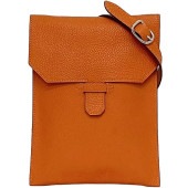 エルメス ショルダーバッグ アメリー f-22947 オレンジ 美品 レザー トゴ 中古 □Ｄ刻印 HERMES ポシェット クロスボディ フラップ 本革 シンプル レディース メンズ 男女兼用 薄型
